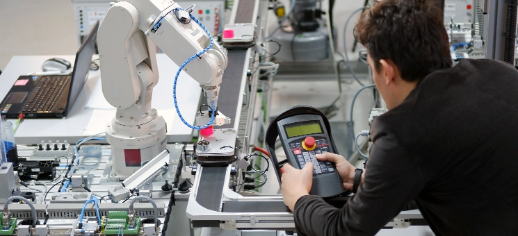 technician checking an automated robot