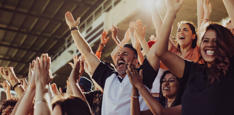 Crowd cheering in a stadium or large venue.