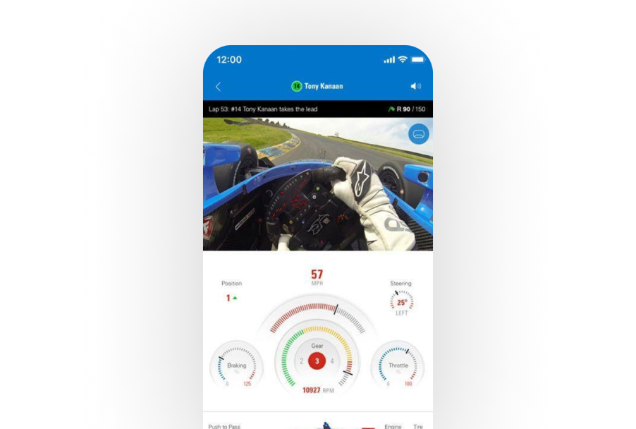 In-car racing dashboard view showing live telemetry data including speed, RPM, gear, and steering angle