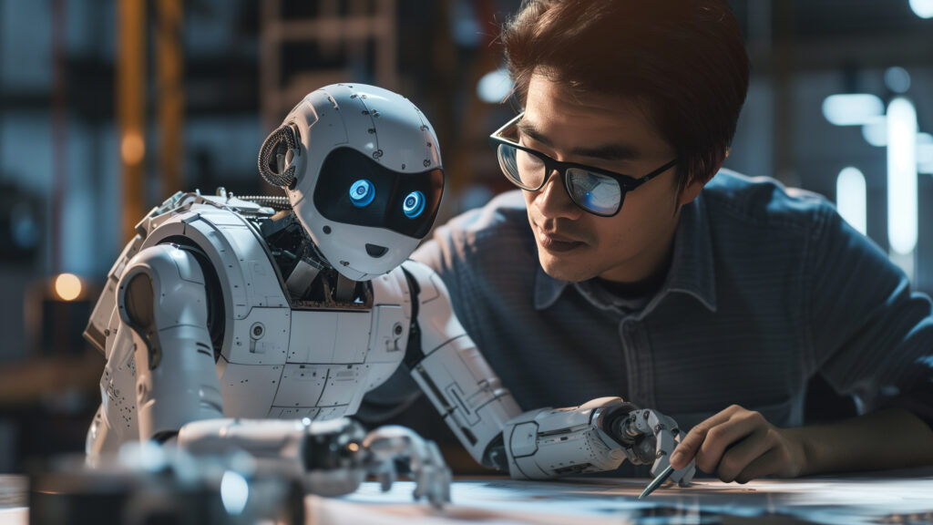 human interacting with a human robot