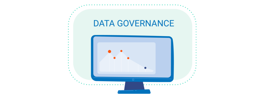 Computer monitor displaying a line graph under the heading 'DATA GOVERNANCE