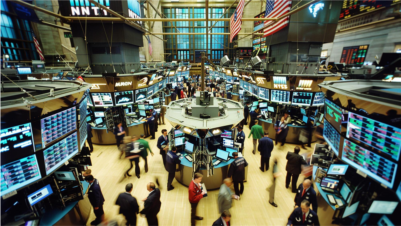 Scene at the American stock exchange while transactions are taking place