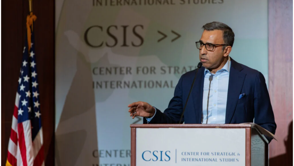 NTT DATA Inc. CEO Abhijit Dubey speaking at the CSIS event