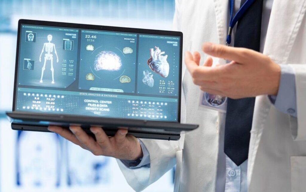 computer screen showing renderings of different parts of the human anatomy