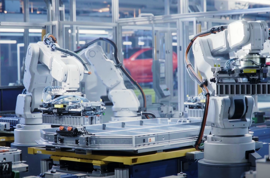 automated manufacturing line utilizing industrial robots