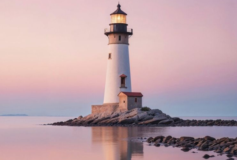 Cover of the Global GenAI Report, with a lighthouse illuminating the surroundings during the afterglow