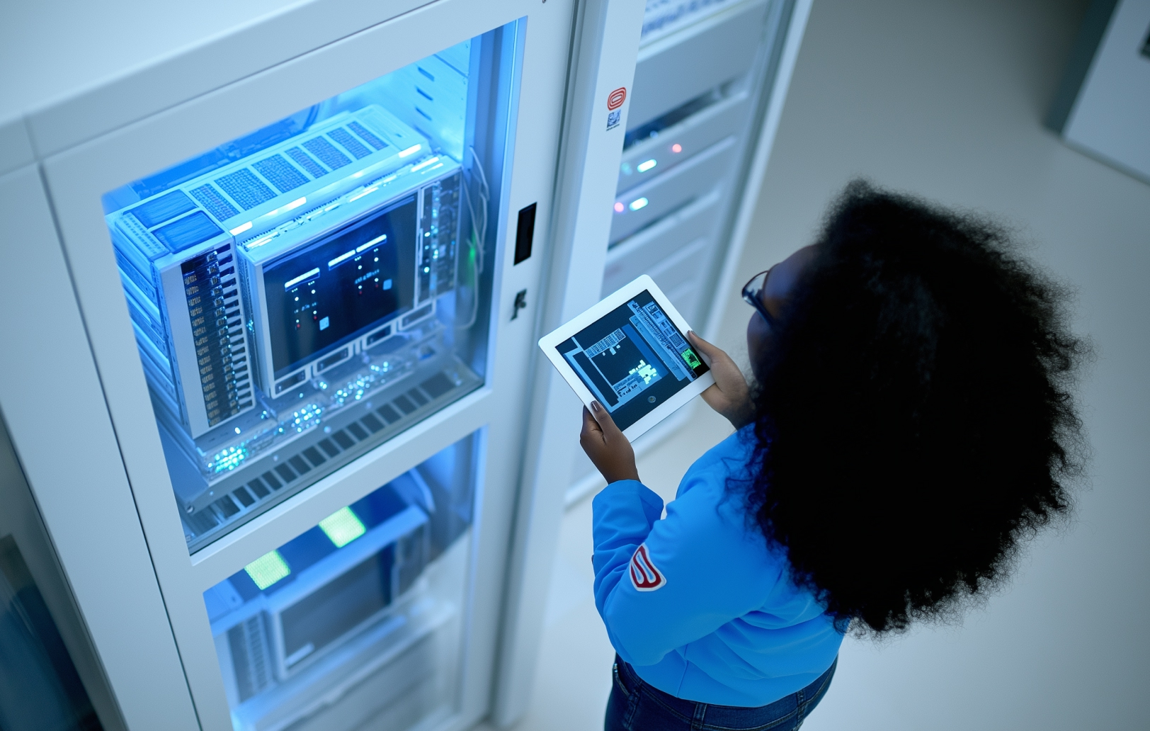 Woman checking infrastructure