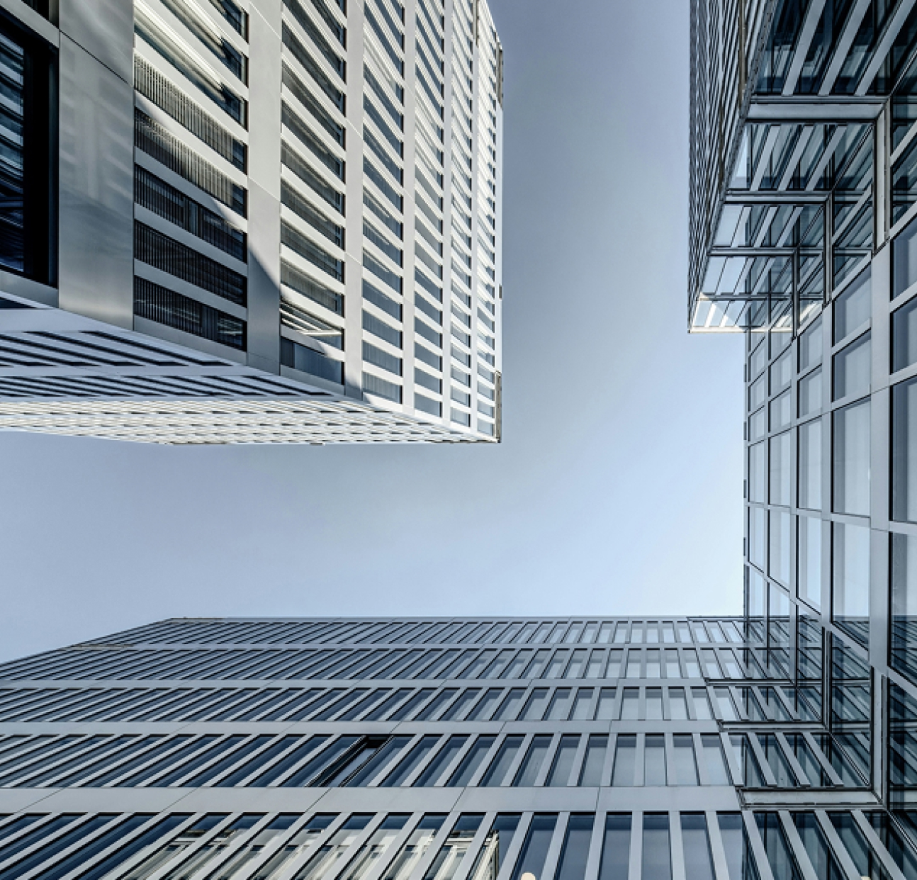 facades of modern skyscrapers from a worm's-eye view