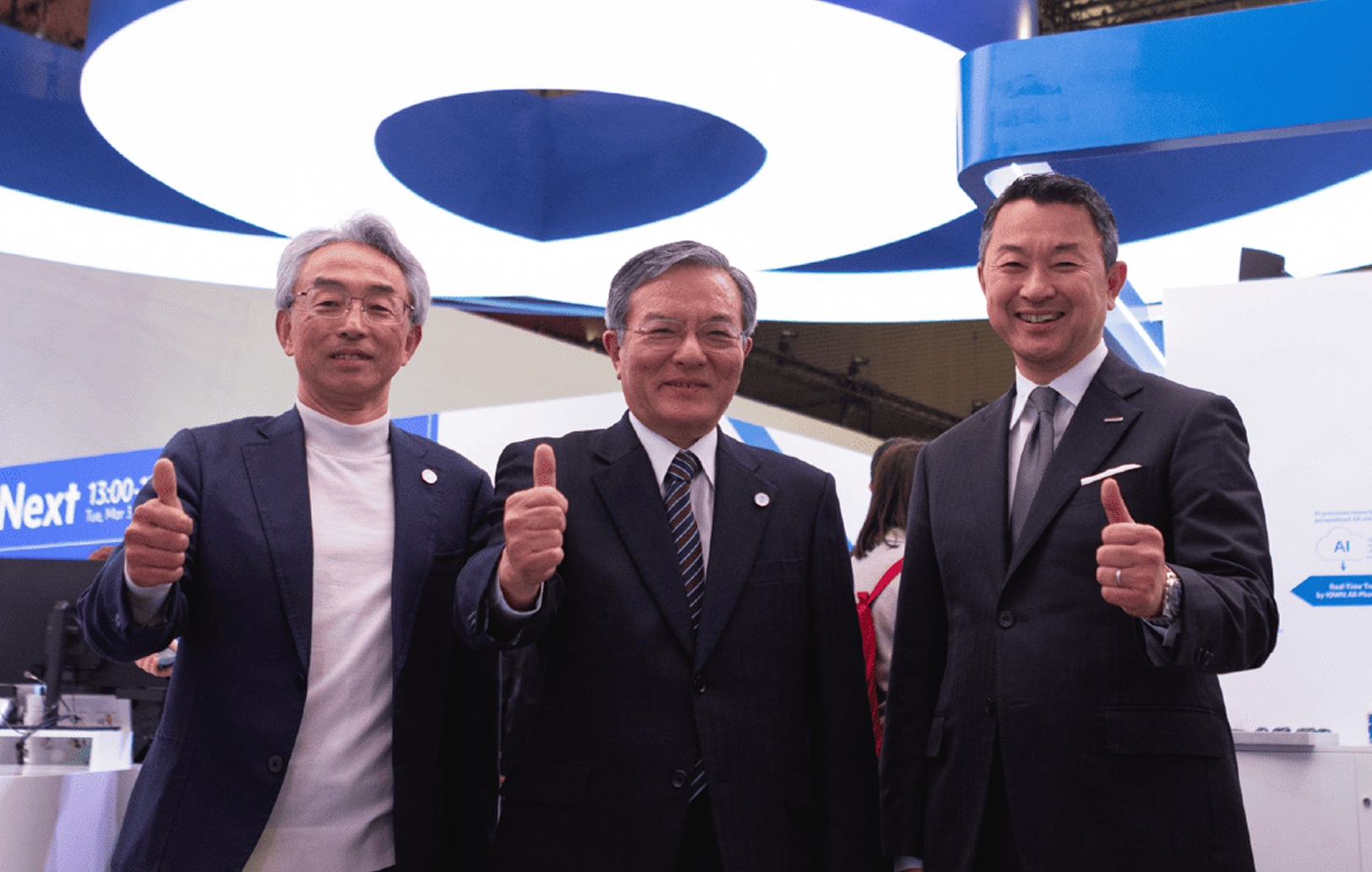 Akira Shimada, President and CEO of NTT, Inc.; Yutaka Sasaki, President and CEO of NTT DATA Group; and Yoshiaki Maeda, President and CEO of NTT DOCOMO, Inc.